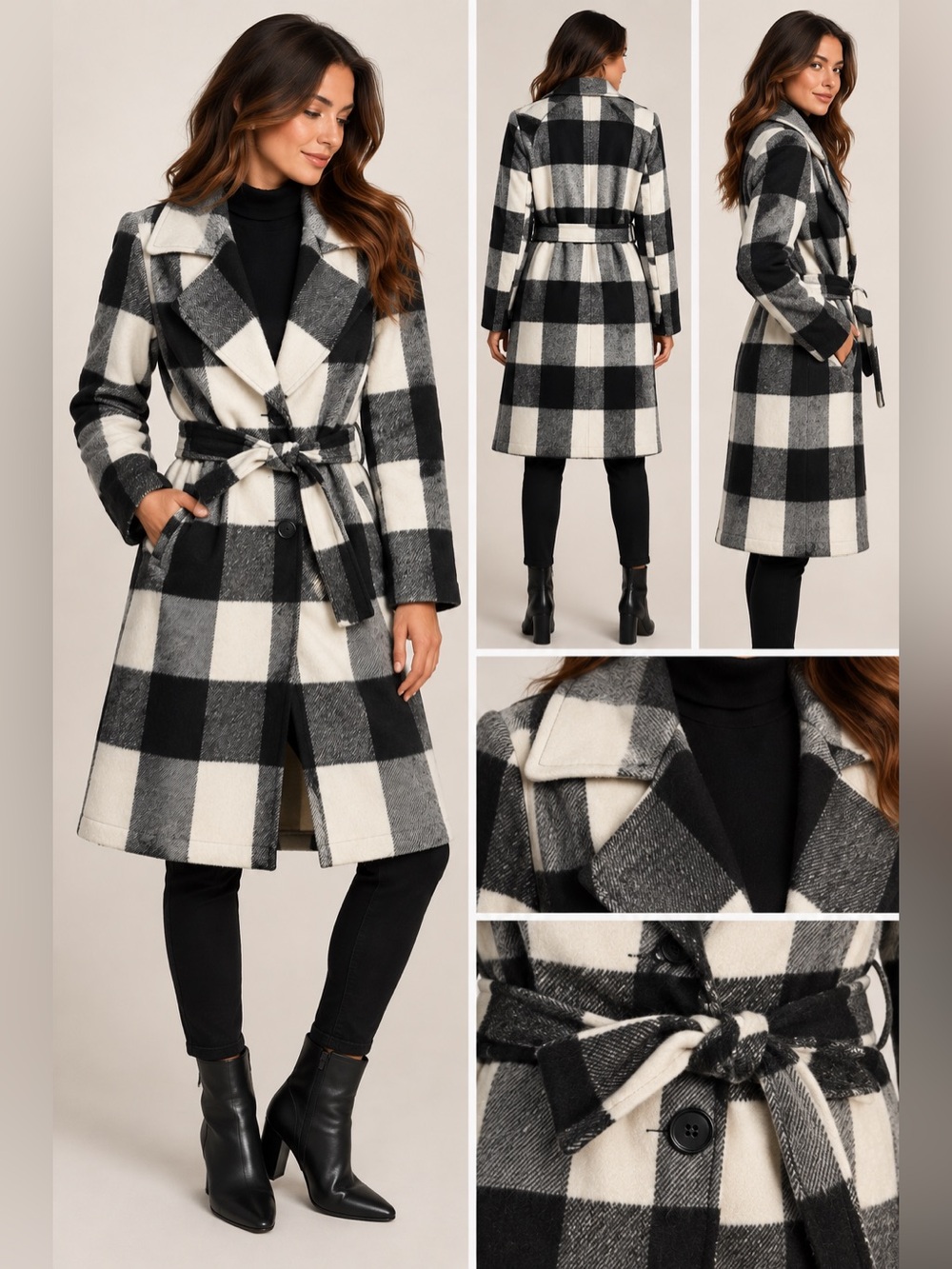 G by Giuliana Black Label Buffalo Plaid Belted Coat – Size MP